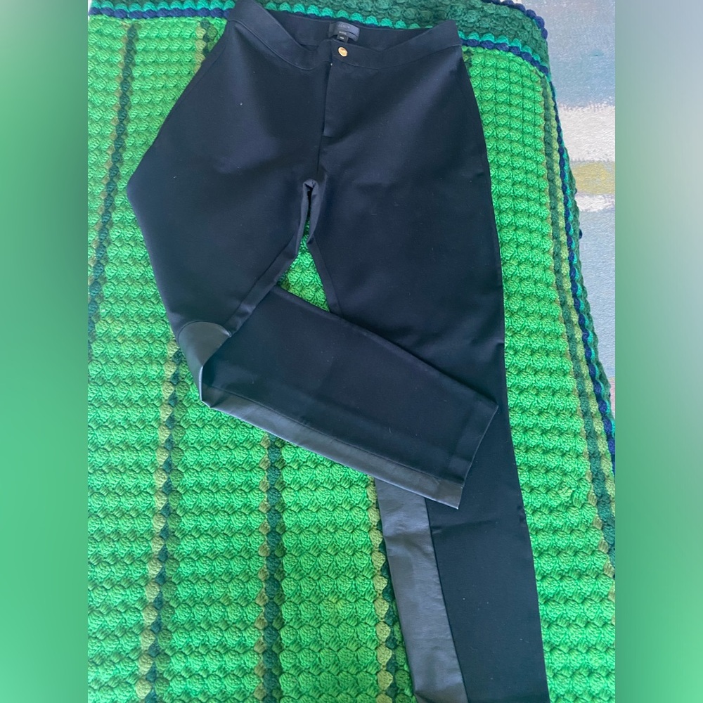 JCrew black ponte knit jodhpurs with vegan leather inserts size 10 short.